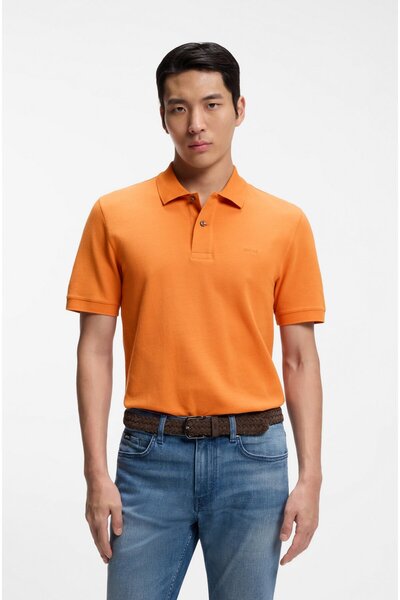 BOSS Erkek Normal Kalıp Logo İşlemeli Kısa Kollu Turuncu Polo Yaka T-Shirt