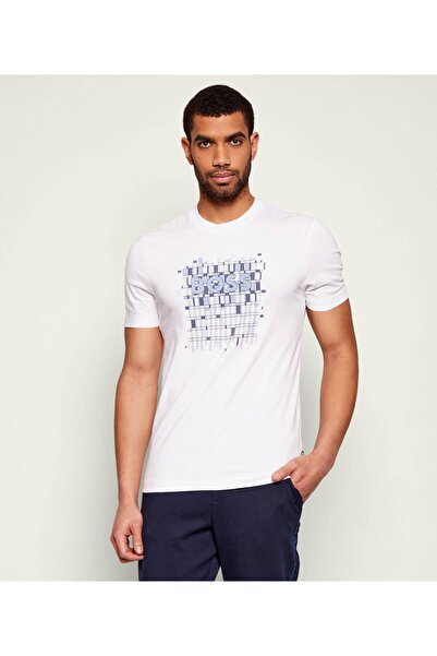 BOSS Erkek Regular Fit %100 Pamuklu Logo Baskılı Kısa Kollu Beyaz T-Shirt