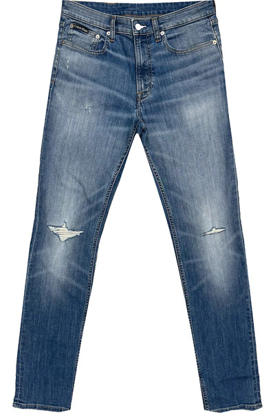 Calvin Klein Erkek Denim Kumaş Normal Bel Uzun Boy Cep Detay Lacivert Jeans
