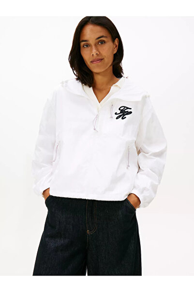 Tommy Hilfiger Women's Durable Thin Fabric Hooded Comfortable Fit White Jacket