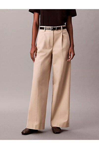 Calvin Klein STRETCH CHINO W/ PLEAT - WIDE LE Kadın Krem Kumaş Pantolon