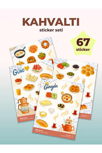 Kahvaltı Sticker Seti | 4 Sayfa Mini Ajanda & Planner Çıkartma Yemek Temalı
