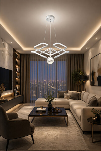 Harnelli 3 Renk Yanabilen Şeker Camlı Modern Ledli Avize