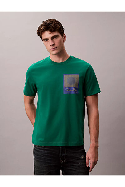 Calvin Klein Erkek Regular Fit %100 Pamuklu Baskılı Kısa Kollu Yeşil T-Shirt