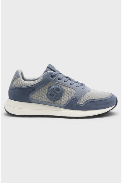BOSS Erkek Monogram Logolu Nefes Alabilen Tasarımlı Deri Mavi Sneaker