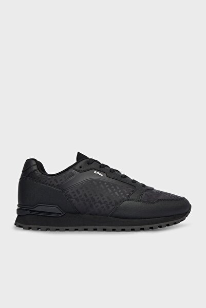 BOSS Erkek Kalın Topuk Deri Bağcıklı Rahat Taban Siyah Sneaker