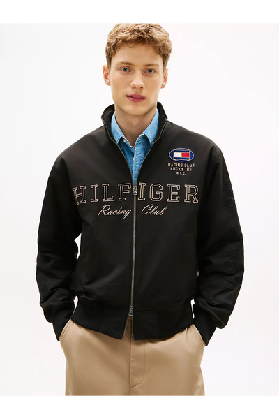 Tommy Hilfiger Erkek Deri Uzun Kol Çentikli Yaka Hilfiger Yazı Desenli Siyah ...
