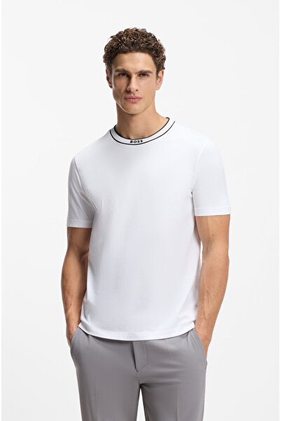 BOSS Erkek Logolu Yuvarlak Yakalı %100 Pamuklu Kısa Kollu Beyaz T-Shirt