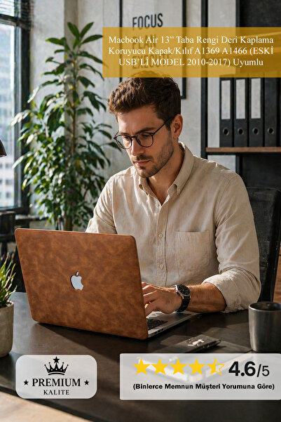 Mcstorey Apple Macbook Air 13" Taba Rengi Deri Kaplama Koruyucu Kapak/Kılıf A...