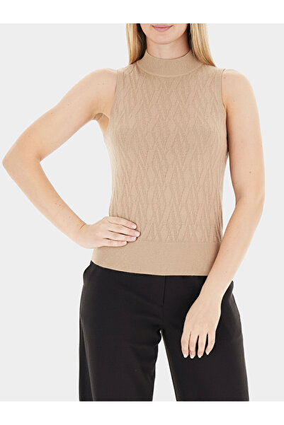 Armani Exchange Γυναικείο στενό πουλόβερ με ζιβάγκο, αμάνικο, σε καφέ χρώμα