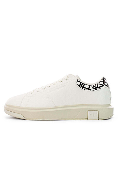 Armani Exchange Men's Comfortable and Flat-Sole White Sneakers with Logo Patt...