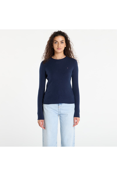 Tommy Hilfiger Kadın Kısa Kol Bisiklet Yaka Çizgili Regular Fit Mavi Kazak