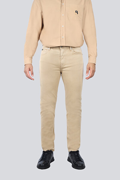 BOSS Erkek Regular Fit Normal Bel Düz Paça Pamuklu Denim Bej Jeans