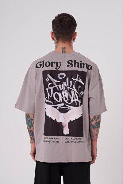 Machinist Tricou oversize cu imprimeu Glory Shine pentru bărbați, gri deschis