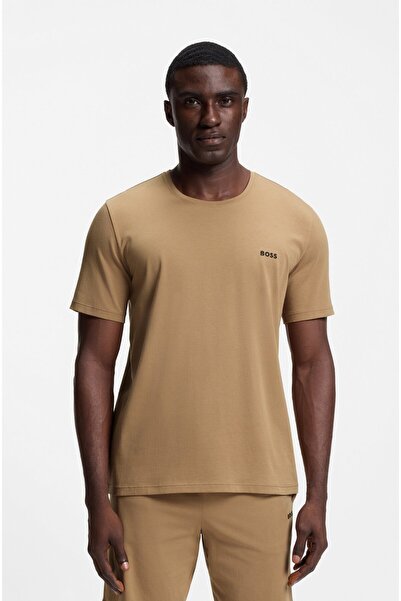 BOSS Erkek regular fit Kısa Kollu Düz Bisiklet Yaka Bej T-Shirt