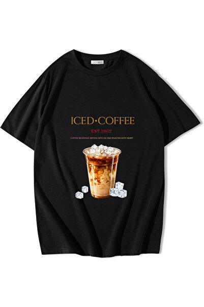 BRZ COLLECTION Unisex Oversize Iced Coffee T-Shirt Black