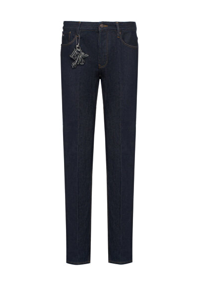 Emporio Armani Erkek Esnek Pamuklu Normal Kalıp Düz Paça Lacivert Jeans