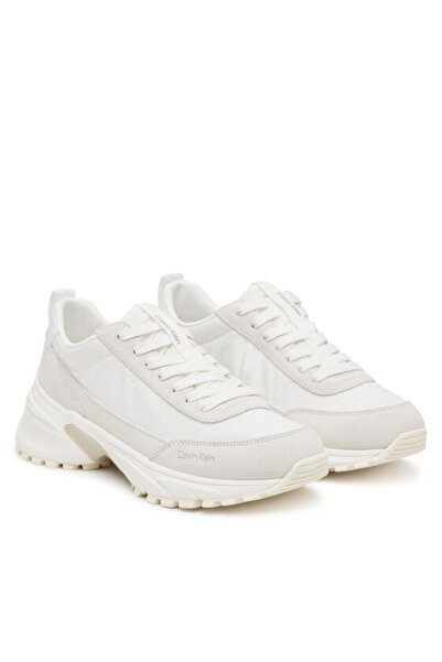 Calvin Klein Kadın Kalın Topuk Bağlamalı Süet Kumaş Rahat Taban Beyaz Sneaker