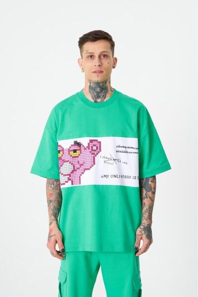 Machinist Muška majica Pink Panther Štampano Oversize kroj svetlo zelene boje