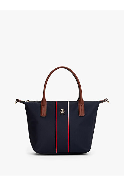 Tommy Hilfiger Kadın Monogram TH Logo Baskılı Fermuar Kapamalı Mavi Omuz Çantası