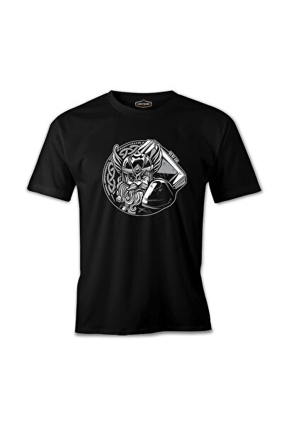 Lord T-Shirt تي شيرت رجالي أسود بطبعة فارس الفايكنج مع غطاء للعين