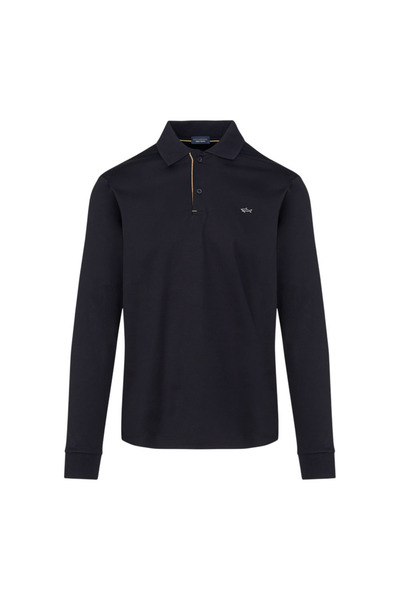 PAUL&SHARK Erkek Düğme Kapama Uzun Kol Polo Yaka Reqgular Fit Mavi-Gold Polo ...