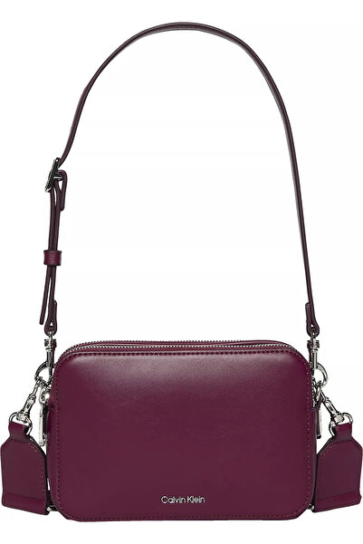 Calvin Klein WEBBING DOUBLE STRAP CAMERA BAG Kadın Bordo El Çanta
