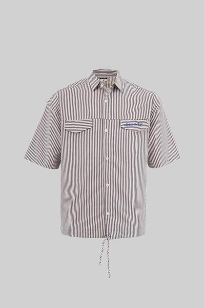 Machinist Erkek Gathered Hem Siyah Striped Gömlek