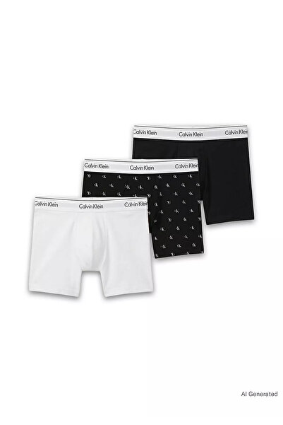 Calvin Klein Erkek Pamuklu Beli Lastikli Slim Fit 3'lü Paket Siyah1 Boxer