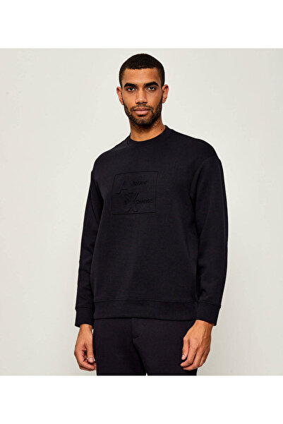 Armani Exchange Men's Regular Fit Brand Logo Crew Neck Cotton Long Sleeve Nav...