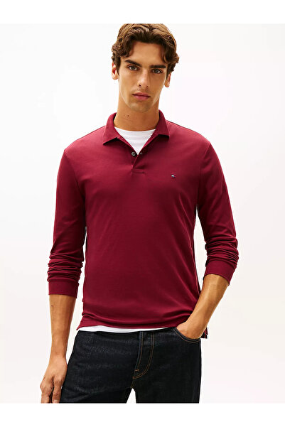 Tommy Hilfiger Erkek %100 Pamuklu Normal Kesim Uzun Kollu Kırmızı Polo Yaka T...