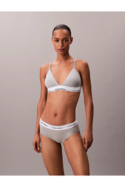 Calvin Klein Kadın Lastik Marka Yazı Detay İnce Askı V Derin Yaka Gri Sütyen