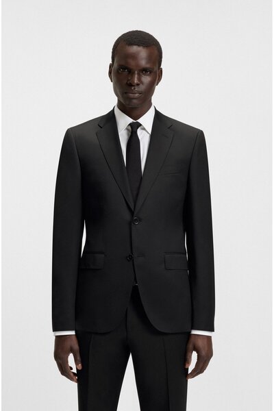BOSS Erkek Regular Fit Saf Yün Çift Düğmeli Astarlı Siyah Ceket