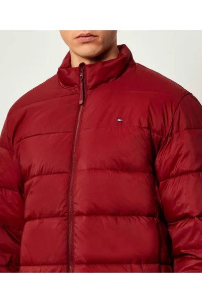 Tommy Hilfiger Men's Regular Fit Stand Collar Waterproof Quilted Long Sleeve Red Coat