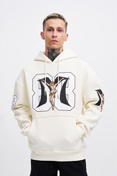 Machinist Ανδρικό φούτερ 88 Jesus Printed Oversize σε χρώμα εκρού