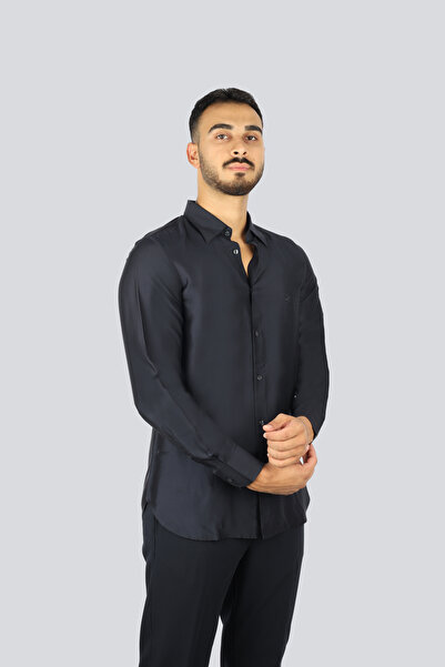 Emporio Armani Erkek Göğüste Mikro Kartal İşlemesi Gömlek Yaka Uzun Kol Laciv...