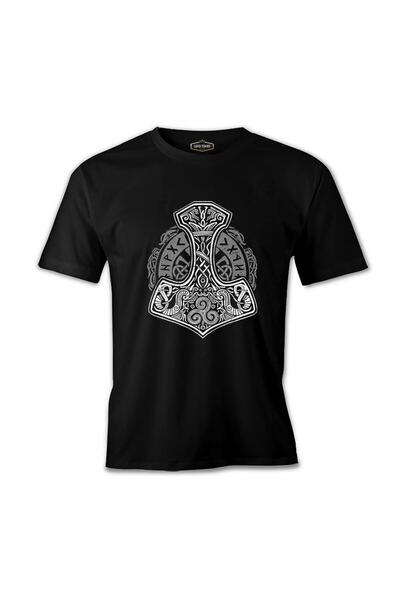 Lord T-Shirt تيشيرت رجالي أسود بتصميم مطرقة الفايكنج على الطراز القبلي