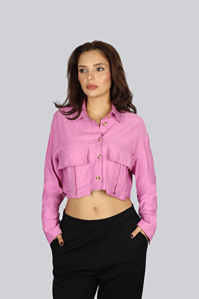 Berr-ın Women's Woven Regular Fit Buttoned Casual Pink Shirt
