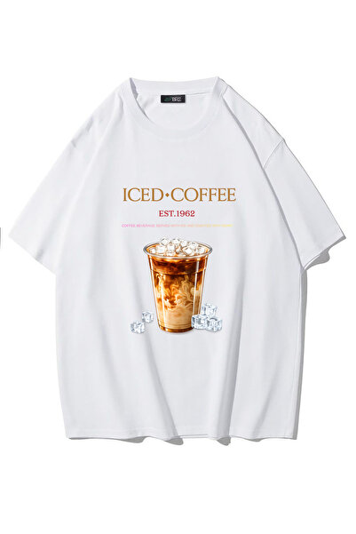 BRZ COLLECTION Tricou unisex oversize cu imprimeu cafea rece (ALB)