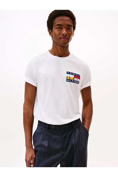Tommy Hilfiger Erkek Rahat Kalıp Renk Bloklu Yuvarlak Yakalı %100 Pamuklu Kıs...