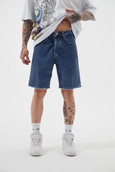 Machinist Ανδρικό σορτς Bermuda από τζιν, χαλαρή εφαρμογή, σκούρο μπλε