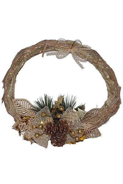 Pandoli Στολίδι Πρωτοχρονιάτικη Πόρτα Ψάθινη Γιρλάντα με Πάρτι 20x24 εκ