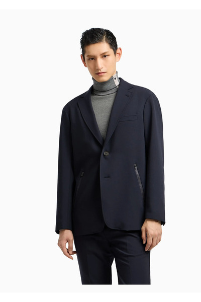 Emporio Armani Men's Double-Breasted Collar Long Sleeve Button Closure Navy B...