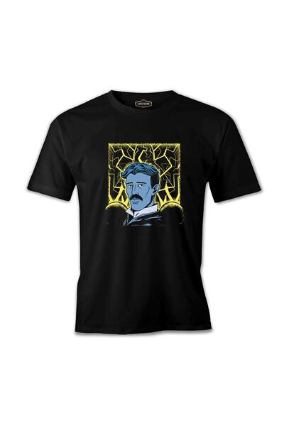 Lord T-Shirt تي شيرت نيكولا تيسلا بخلفية كهربائية باللون الأسود للرجال