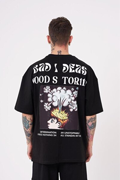 Machinist Ανδρικό μπλουζάκι με στάμπα Good Stories σε μεγάλο μέγεθος, μαύρο