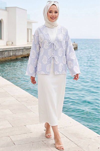 EBRUTESETTÜR Püskül Detay Önü Bağlamalı Kimono İndigo