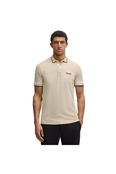 BOSS Erkek Regular Fit Polo Yaka Pamuklu Kısa Kollu Bej Polo Yaka T-Shirt