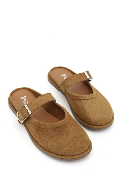 GÖNDERİ(R) Γυναικεία Ταν Μπουκάτα Σουέτ με κλειστή μύτη Με αγκράφα Παντόφλες