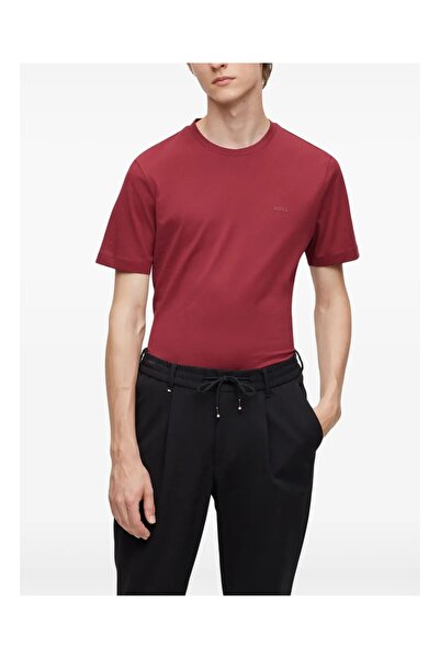 BOSS Erkek regular fit Kısa Kollu Düz Bisiklet Yaka Kırmızı T-Shirt