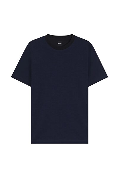 BOSS Erkek Kısa Kol Bisiklet Yaka Pamuklu Düz Lacivert T-Shirt